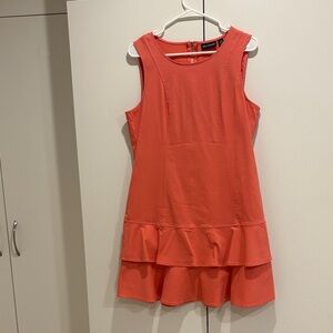 Nina Leonard Coral Tiered Ruffle Sleeveless Dress